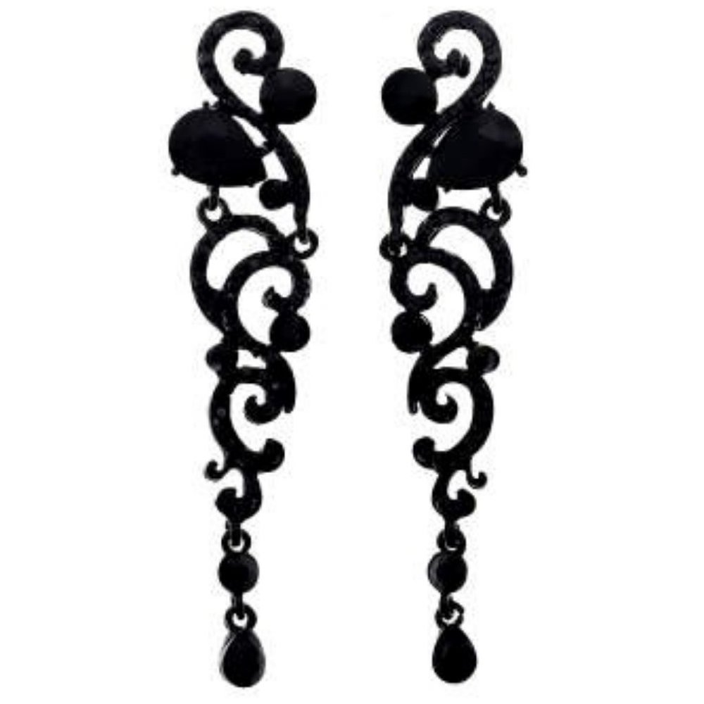 Black earrings dangle tear drop earrings wedding bridal bridesmaid prom jewelry